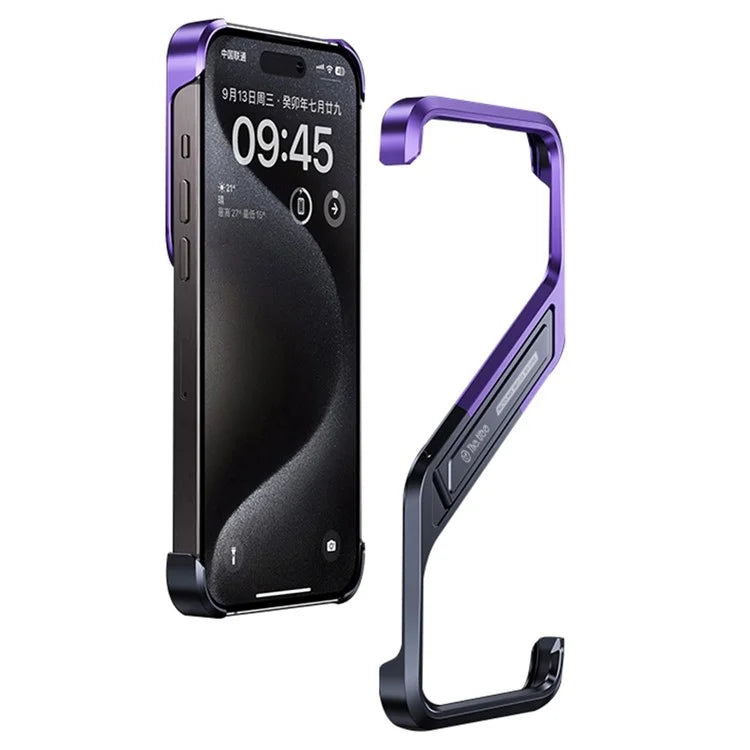 For iPhone 16 Pro Max Frameless Case S-Shaped Aluminium Alloy Phone Cover with Kickstand