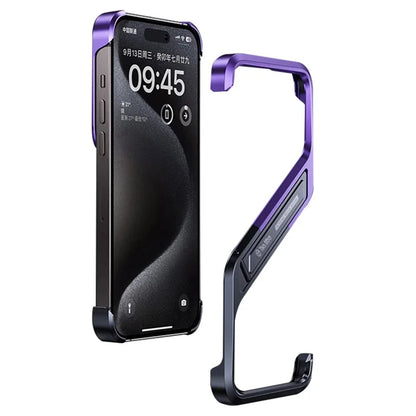For iPhone 16 Pro Max Frameless Case S-Shaped Aluminium Alloy Phone Cover with Kickstand