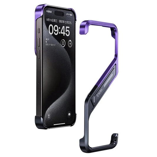 For iPhone 16 Pro Max Frameless Case S-Shaped Aluminium Alloy Phone Cover with Kickstand