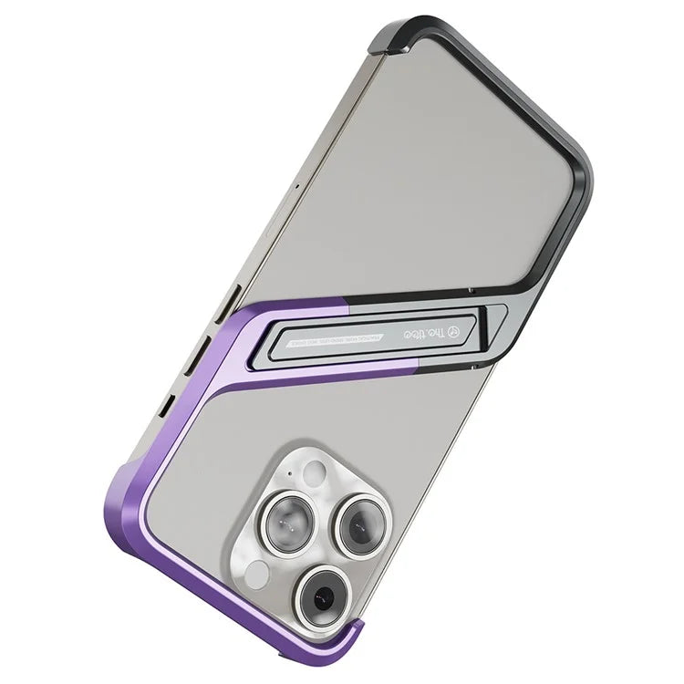 For iPhone 16 Pro Max Frameless Case S-Shaped Aluminium Alloy Phone Cover with Kickstand