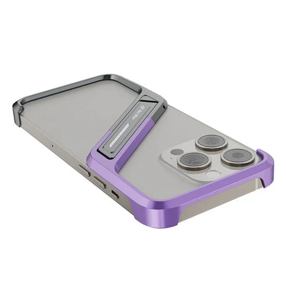 For iPhone 16 Pro Max Frameless Case S-Shaped Aluminium Alloy Phone Cover with Kickstand