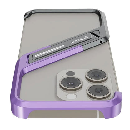 For iPhone 16 Pro Max Frameless Case S-Shaped Aluminium Alloy Phone Cover with Kickstand