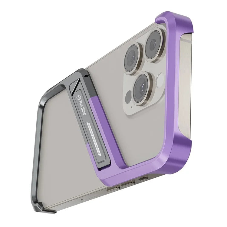 For iPhone 16 Pro Max Frameless Case S-Shaped Aluminium Alloy Phone Cover with Kickstand