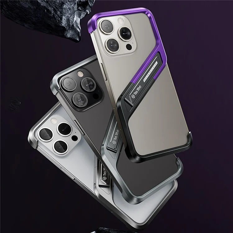 For iPhone 16 Pro Max Frameless Case S-Shaped Aluminium Alloy Phone Cover with Kickstand
