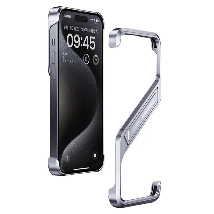 For iPhone 16 Pro Max Frameless Case S-Shaped Aluminium Alloy Phone Cover with Kickstand