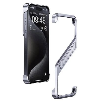 For iPhone 16 Pro Max Frameless Case S-Shaped Aluminium Alloy Phone Cover with Kickstand