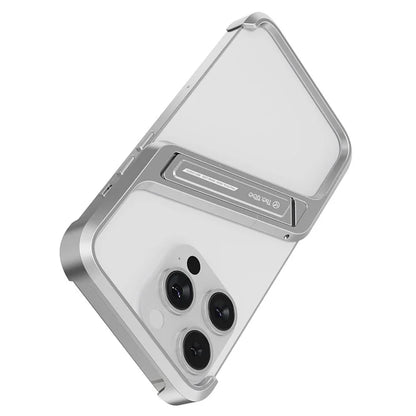 For iPhone 16 Pro Max Frameless Case S-Shaped Aluminium Alloy Phone Cover with Kickstand