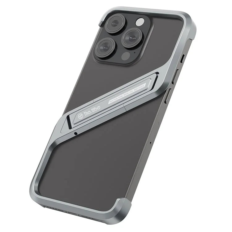 For iPhone 16 Pro Max Frameless Case S-Shaped Aluminium Alloy Phone Cover with Kickstand
