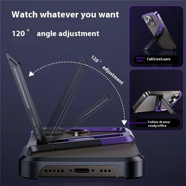 For iPhone 16 Pro Max Frameless Case S-Shaped Aluminium Alloy Phone Cover with Kickstand
