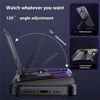 For iPhone 16 Pro Max Frameless Case S-Shaped Aluminium Alloy Phone Cover with Kickstand