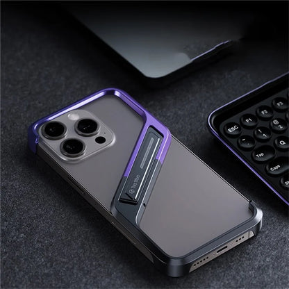 For iPhone 16 Pro Max Frameless Case S-Shaped Aluminium Alloy Phone Cover with Kickstand