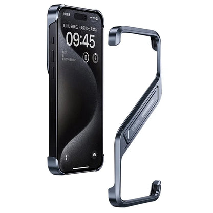 For iPhone 16 Pro Max Frameless Case S-Shaped Aluminium Alloy Phone Cover with Kickstand