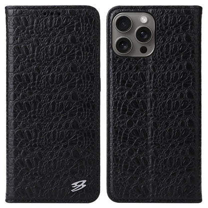 FIERRE SHANN For iPhone 16 Pro Max Case Genuine Cow Leather Crocodile Texture Wallet Phone Cover