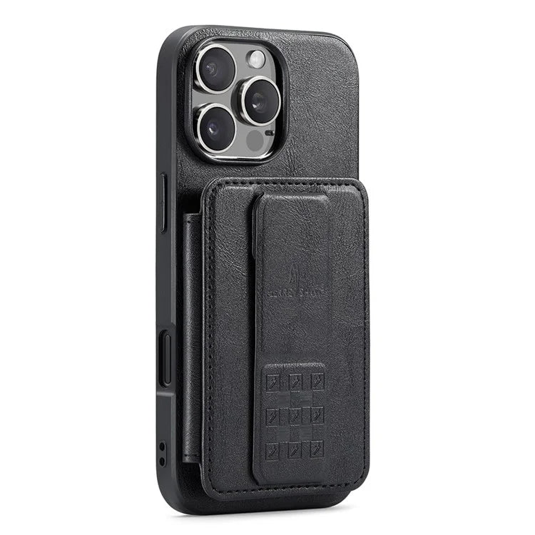 FIERRE SHANN 024 Style For iPhone 16 Pro Max Case Card Holder Kickstand Waxy Texture Leather+TPU Phone Cover