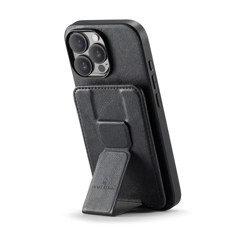 FIERRE SHANN 024 Style For iPhone 16 Pro Max Case Card Holder Kickstand Waxy Texture Leather+TPU Phone Cover