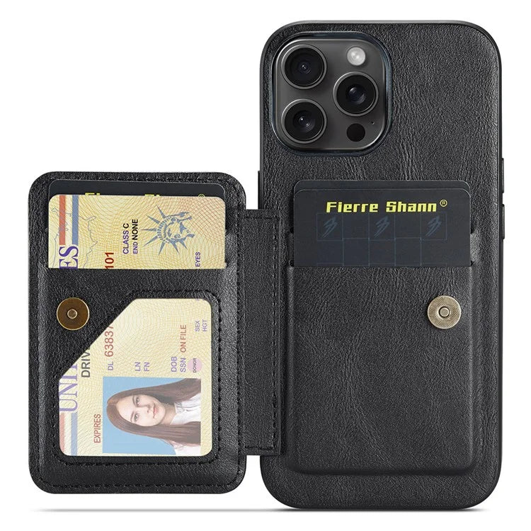 FIERRE SHANN 024 Style For iPhone 16 Pro Max Case Card Holder Kickstand Waxy Texture Leather+TPU Phone Cover