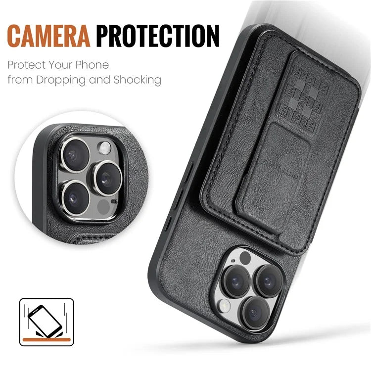 FIERRE SHANN 024 Style For iPhone 16 Pro Max Case Card Holder Kickstand Waxy Texture Leather+TPU Phone Cover
