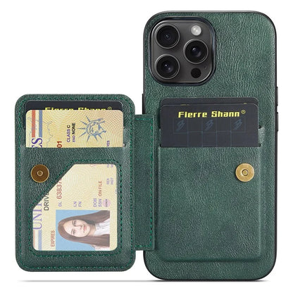 FIERRE SHANN 024 Style For iPhone 16 Pro Max Case Card Holder Kickstand Waxy Texture Leather+TPU Phone Cover