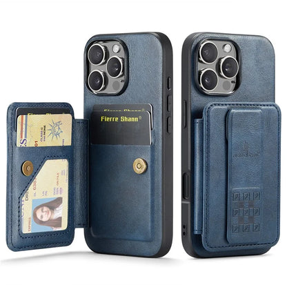 FIERRE SHANN 024 Style For iPhone 16 Pro Max Case Card Holder Kickstand Waxy Texture Leather+TPU Phone Cover