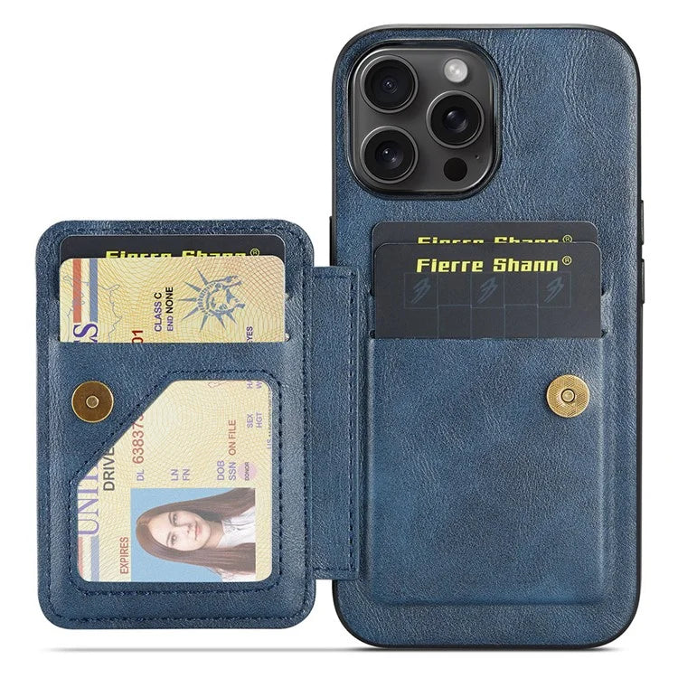 FIERRE SHANN 024 Style For iPhone 16 Pro Max Case Card Holder Kickstand Waxy Texture Leather+TPU Phone Cover