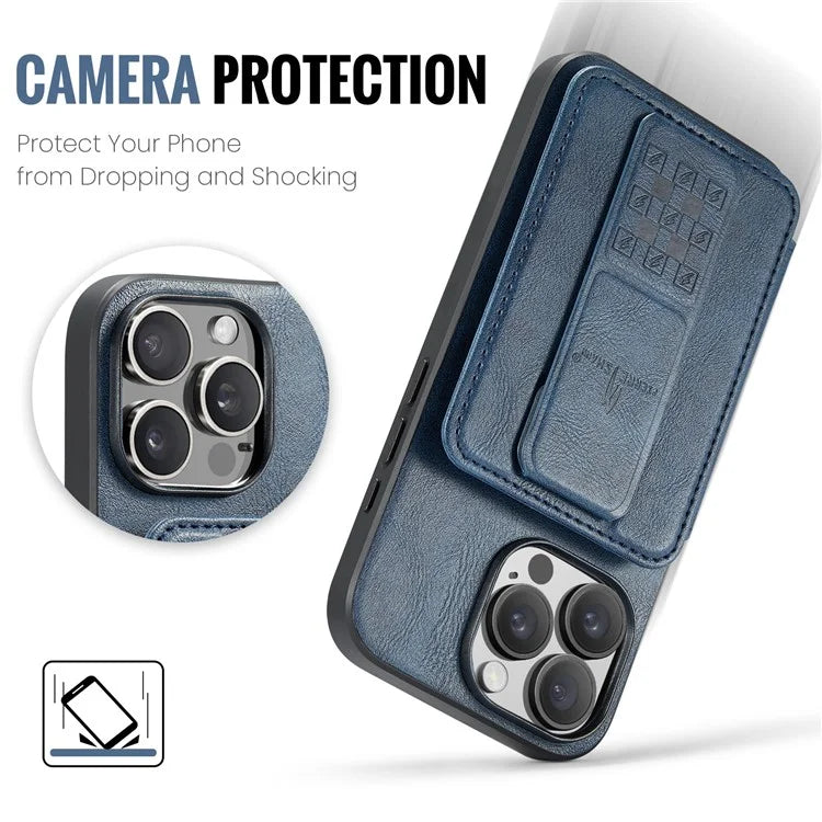 FIERRE SHANN 024 Style For iPhone 16 Pro Max Case Card Holder Kickstand Waxy Texture Leather+TPU Phone Cover
