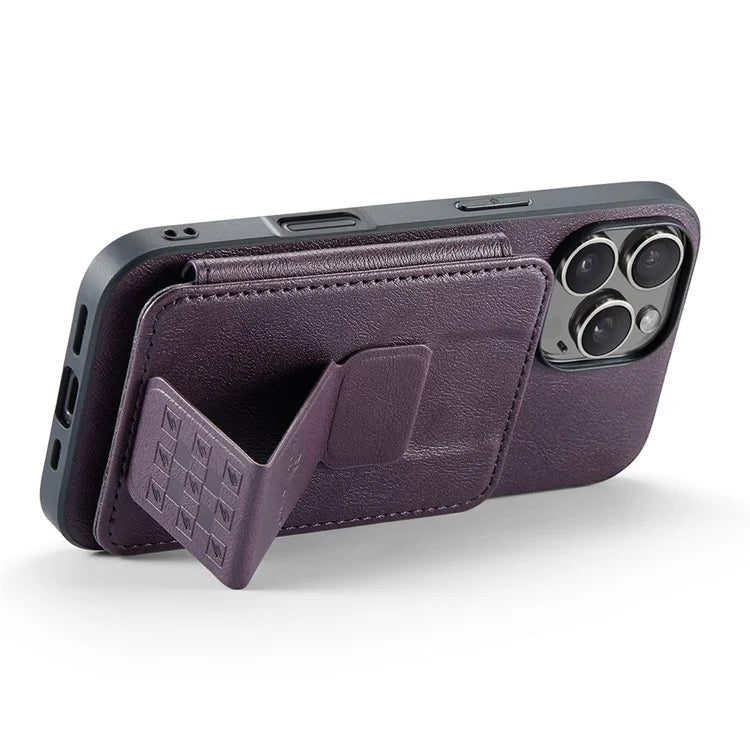 FIERRE SHANN 024 Style For iPhone 16 Pro Max Case Card Holder Kickstand Waxy Texture Leather+TPU Phone Cover