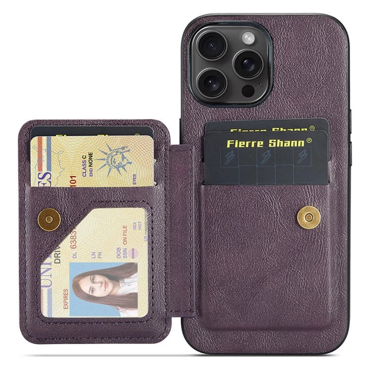 FIERRE SHANN 024 Style For iPhone 16 Pro Max Case Card Holder Kickstand Waxy Texture Leather+TPU Phone Cover