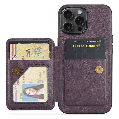 FIERRE SHANN 024 Style For iPhone 16 Pro Max Case Card Holder Kickstand Waxy Texture Leather+TPU Phone Cover