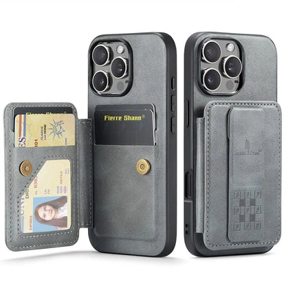 FIERRE SHANN 024 Style For iPhone 16 Pro Max Case Card Holder Kickstand Waxy Texture Leather+TPU Phone Cover