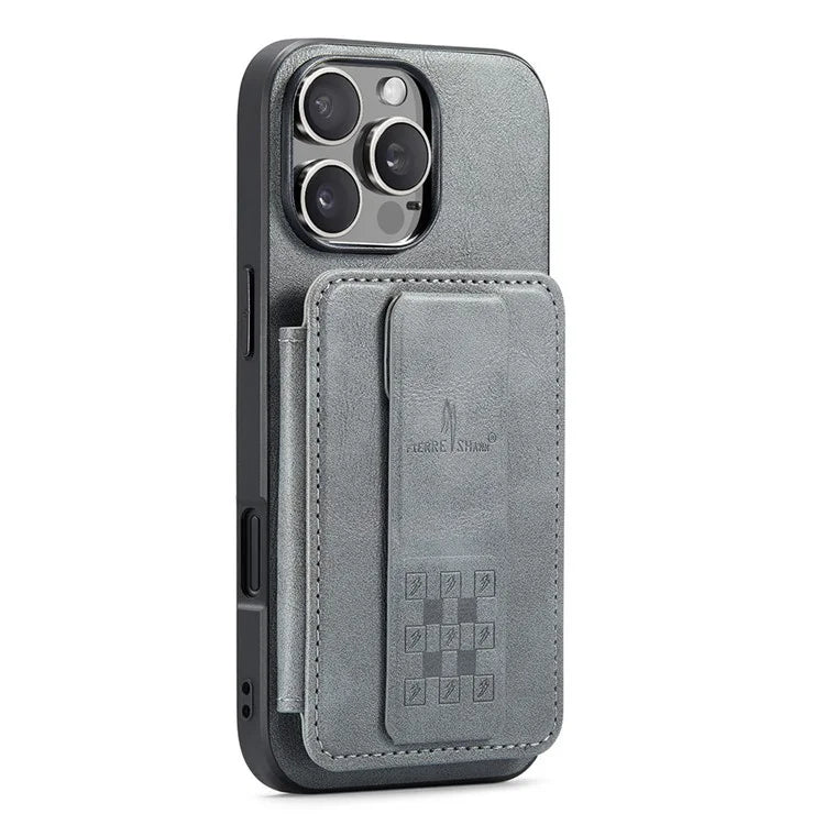 FIERRE SHANN 024 Style For iPhone 16 Pro Max Case Card Holder Kickstand Waxy Texture Leather+TPU Phone Cover