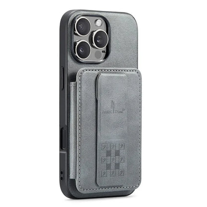 FIERRE SHANN 024 Style For iPhone 16 Pro Max Case Card Holder Kickstand Waxy Texture Leather+TPU Phone Cover