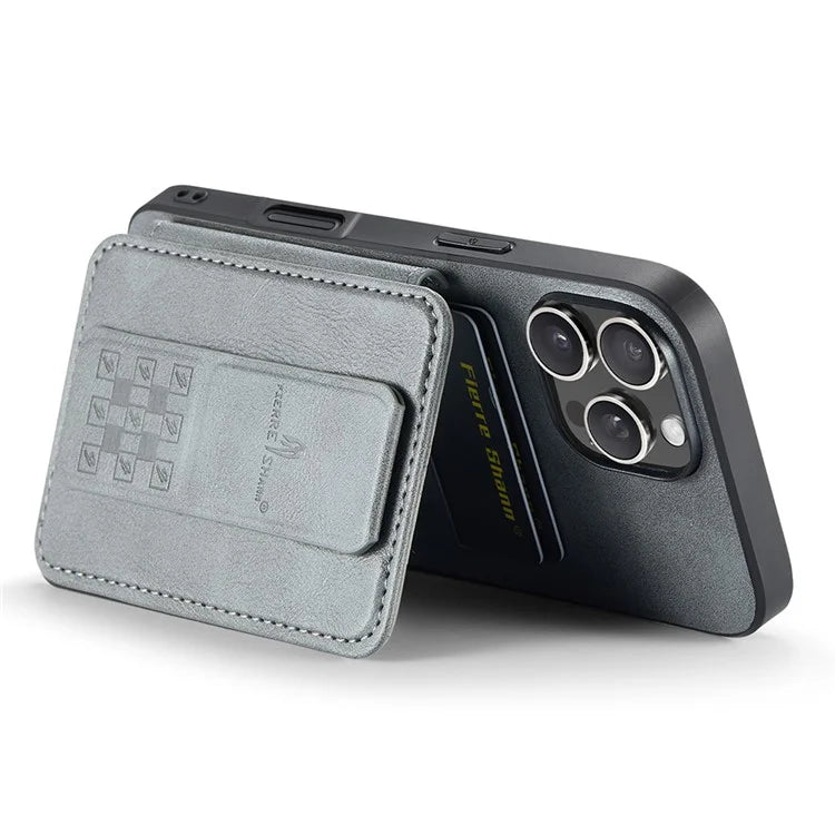 FIERRE SHANN 024 Style For iPhone 16 Pro Max Case Card Holder Kickstand Waxy Texture Leather+TPU Phone Cover
