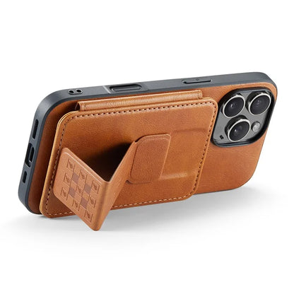 FIERRE SHANN 024 Style For iPhone 16 Pro Max Case Card Holder Kickstand Waxy Texture Leather+TPU Phone Cover