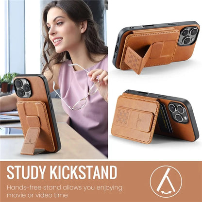 FIERRE SHANN 024 Style For iPhone 16 Pro Max Case Card Holder Kickstand Waxy Texture Leather+TPU Phone Cover