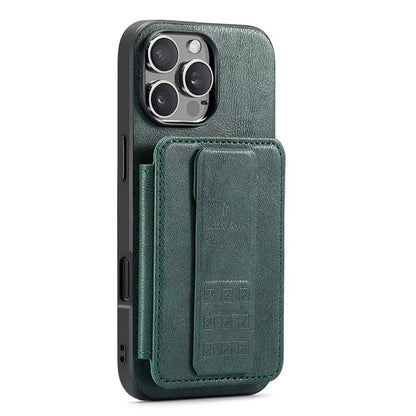 FIERRE SHANN 024 Style For iPhone 16 Pro Case Card Holder Kickstand Waxy Texture Leather+TPU Phone Cover
