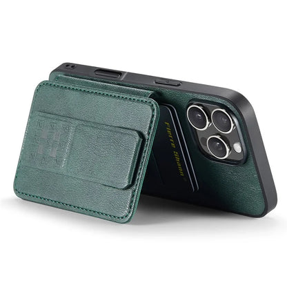 FIERRE SHANN 024 Style For iPhone 16 Pro Case Card Holder Kickstand Waxy Texture Leather+TPU Phone Cover