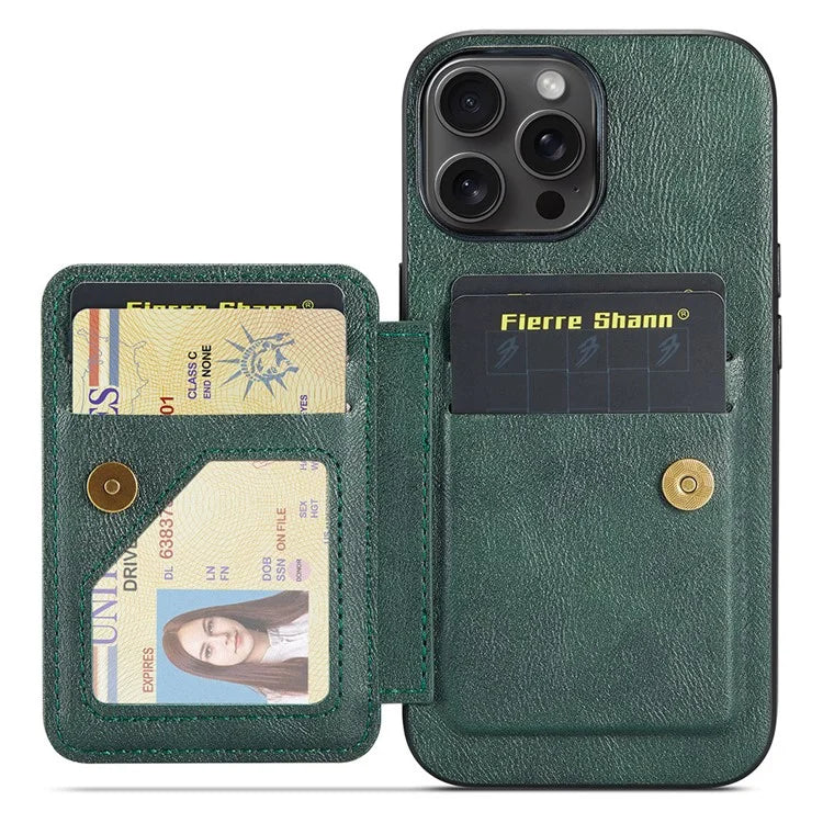 FIERRE SHANN 024 Style For iPhone 16 Pro Case Card Holder Kickstand Waxy Texture Leather+TPU Phone Cover