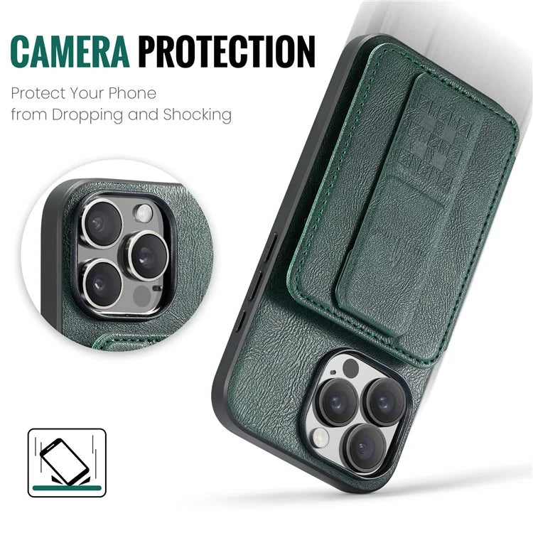 FIERRE SHANN 024 Style For iPhone 16 Pro Case Card Holder Kickstand Waxy Texture Leather+TPU Phone Cover