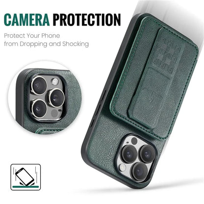 FIERRE SHANN 024 Style For iPhone 16 Pro Case Card Holder Kickstand Waxy Texture Leather+TPU Phone Cover