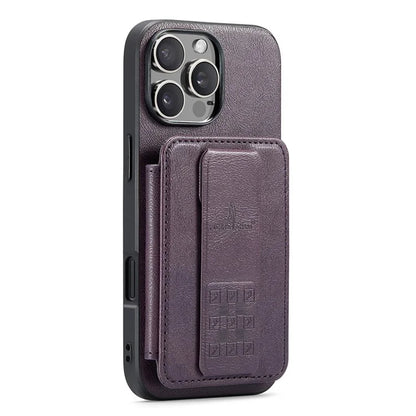 FIERRE SHANN 024 Style For iPhone 16 Pro Case Card Holder Kickstand Waxy Texture Leather+TPU Phone Cover