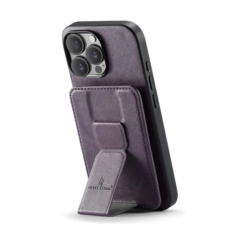 FIERRE SHANN 024 Style For iPhone 16 Pro Case Card Holder Kickstand Waxy Texture Leather+TPU Phone Cover