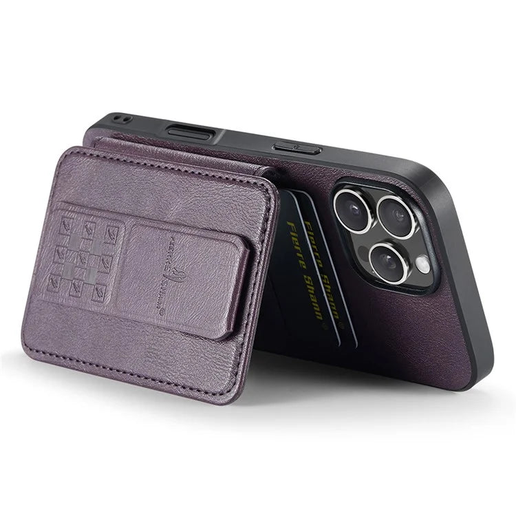 FIERRE SHANN 024 Style For iPhone 16 Pro Case Card Holder Kickstand Waxy Texture Leather+TPU Phone Cover