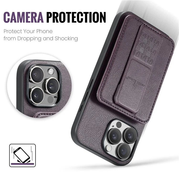 FIERRE SHANN 024 Style For iPhone 16 Pro Case Card Holder Kickstand Waxy Texture Leather+TPU Phone Cover