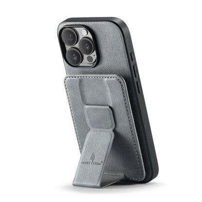 FIERRE SHANN 024 Style For iPhone 16 Pro Case Card Holder Kickstand Waxy Texture Leather+TPU Phone Cover