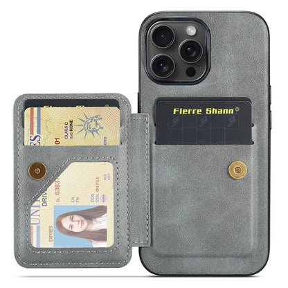 FIERRE SHANN 024 Style For iPhone 16 Pro Case Card Holder Kickstand Waxy Texture Leather+TPU Phone Cover