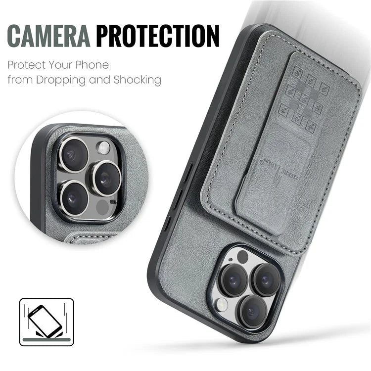 FIERRE SHANN 024 Style For iPhone 16 Pro Case Card Holder Kickstand Waxy Texture Leather+TPU Phone Cover