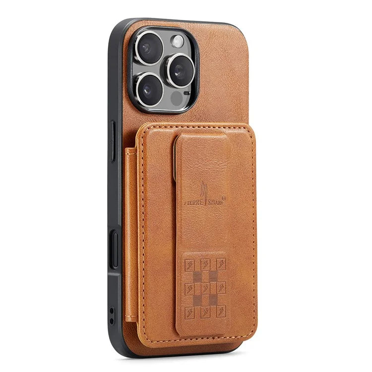 FIERRE SHANN 024 Style For iPhone 16 Pro Case Card Holder Kickstand Waxy Texture Leather+TPU Phone Cover
