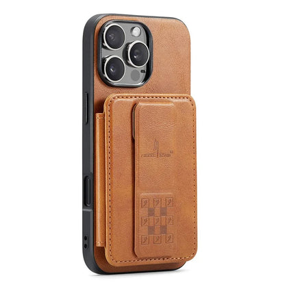 FIERRE SHANN 024 Style For iPhone 16 Pro Case Card Holder Kickstand Waxy Texture Leather+TPU Phone Cover