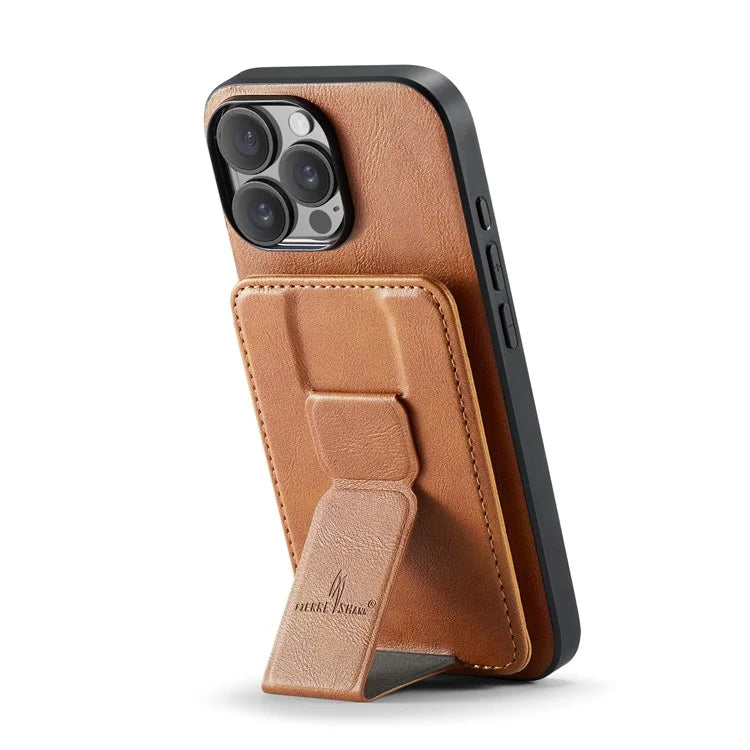 FIERRE SHANN 024 Style For iPhone 16 Pro Case Card Holder Kickstand Waxy Texture Leather+TPU Phone Cover