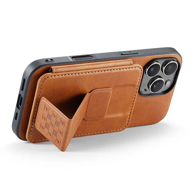 FIERRE SHANN 024 Style For iPhone 16 Pro Case Card Holder Kickstand Waxy Texture Leather+TPU Phone Cover